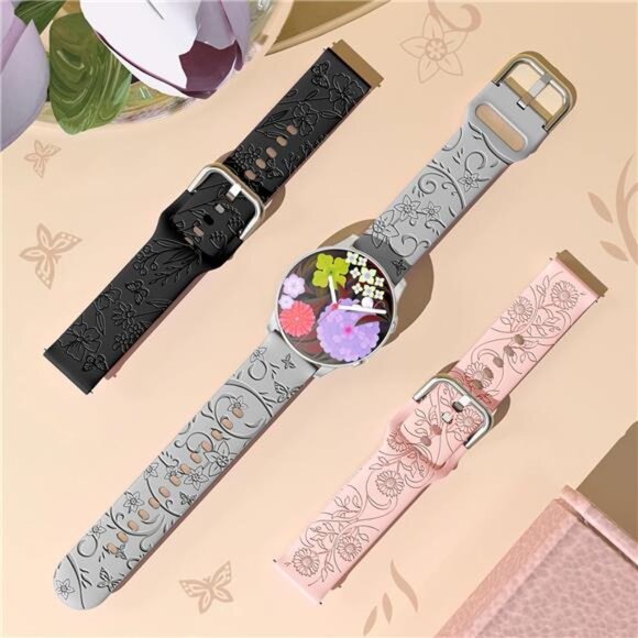 3 Pack Flower Engraved Bands Compatible with Samsung Galaxy Watch FE/6/5/4 Band main image 6